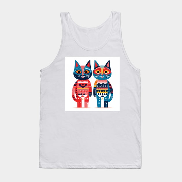 Mexican Alebrijes,Huichol Art,Papel Picado- cat Tank Top by saveasART